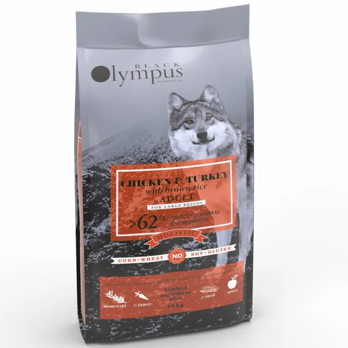 בלאק אולימפוס מזון לכלב בוגר מקסי עוף הודו ואורז חום 12 ק"ג